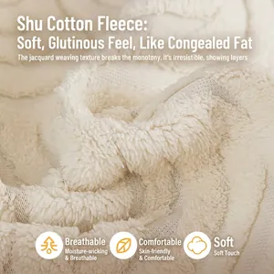 Cream sherpa fleece sofa cover with soft rippled texture and breathable fabric