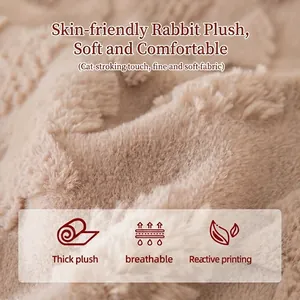 Plush faux rabbit fur sofa cover in beige, thick and breathable reactive dyed fabric