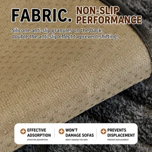 Thick plush grey sofa cover with anti-slip silicone backing for living room decor