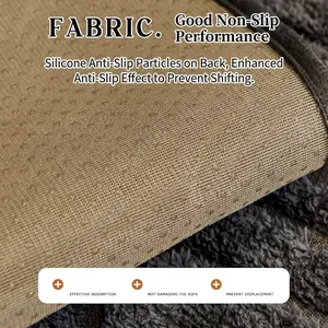 Thick plush grey sofa cover with anti-slip silicone backing for living room decor
