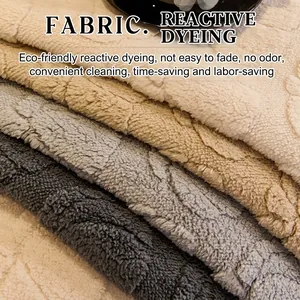 Plush thickened sofa cover in neutral colors with embossed soft fleece texture