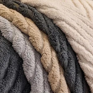 Modern minimalist plush sofa cover in gray and beige with premium striped texture