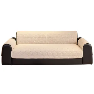 Beige thickened velvet sofa cover set with pumpkin pattern texture and non-slip backing