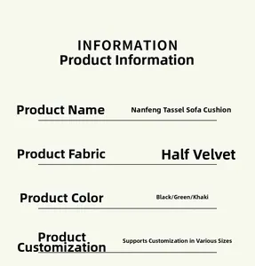 Size chart and fabric details for mink velvet fringed sofa covers in various colors