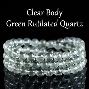 Pulsera de Cuentas de Cuarzo Rutilado Verde Natural Pulsera de Cuentas de Cristal de Tres Capas para Mujer Hombre Joyería