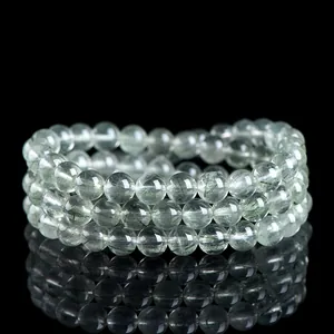 Pulsera de tres vueltas de cuarzo rutilado verde natural con inclusiones de agujas verdes
