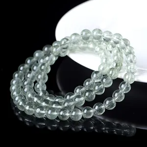 Pulsera de cuarzo rutilado verde natural de triple vuelta con cuentas de cristal lúcido