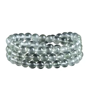 Pulsera de tres vueltas de cuarzo rutilado verde natural con cuentas redondas