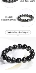 Macro shot of 7A and 11A grade natural black rutilated quartz beads with clear crystal texture