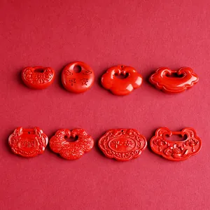 Natural Cinnabar Pendant Chinese Traditional Lucky Lock Longevity Lock Red Stone Relief Carving Pendant Jewelry Gift