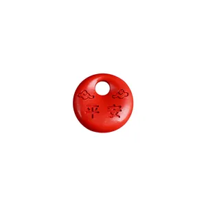 Natural cinnabar safety lock pendant featuring traditional Chinese cloud and peace engraving