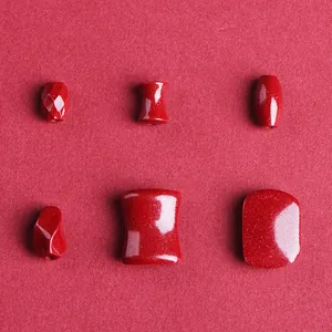 Natural Cinnabar Purple Gold Sand Loose Beads For DIY Jewelry Making Vintage Chinese Style Red Glitter Beads Polished Jewelry Accessories