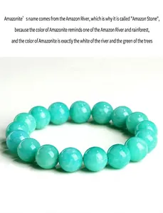 Macro shot of natural green amazonite beaded bracelet with white textures on white background