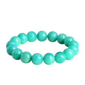 Natural Amazonite beaded bracelet with smooth round gemstones on a clean white background