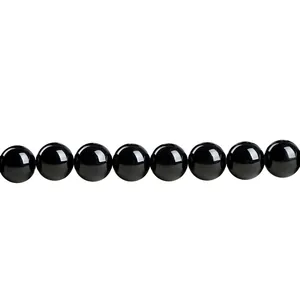 Grade 7A black tourmaline loose round beads with high-gloss polished finish for DIY jewelry