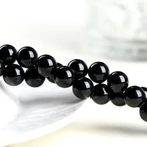 Polished natural black tourmaline beads for DIY jewelry with high gloss finish