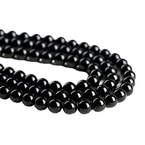 Polished 7A grade natural black tourmaline round beads for DIY jewelry making and necklaces