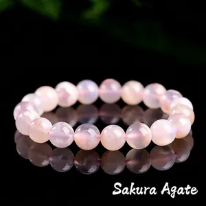 Natural Cherry Blossom Agate Round Bead Bracelet Translucent Pink Stone Beaded Stretchy Bracelet For Women Meditation Jewelry
