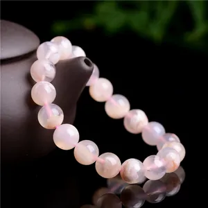 Bracelet en Perles Rondes Agate Fleur de Cerisier Naturelle Pierre Rose Translucide Bracelet Élastique pour Femmes Bijoux Méditation