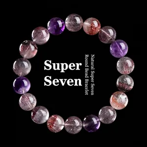 Φυσικό Βραχιόλι Κρυστάλλου Super Seven Υψηλή Διαύγεια Melody Stone Στρογγυλή Χάντρα Ελαστικό Βραχιόλι Θεραπευτικά Κοσμήματα