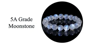 Detailed view of 5A grade moonstone bracelet with blue fire on black background