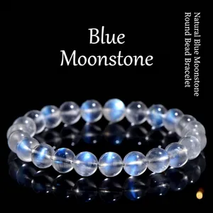Natural Blue Moonstone Round Bead Bracelet For Men Women Polished Creamy Blue Moonstone Healing Crystal Energy Stone Jewelry