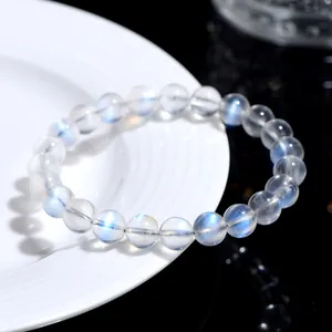Natural creamy Blue Moonstone beaded bracelet with luminous glowing blue sheen effect