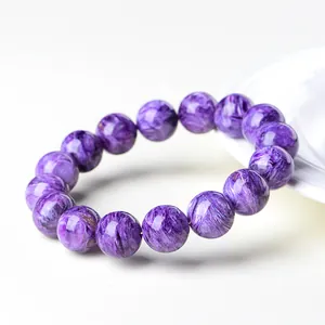 Bracelet en perles de charoïte naturelle avec grandes perles rondes pour hommes et femmes