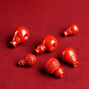 Accesorio Tradicional de Cinabrio Rojo Santong Guru Bead Tallado con Patrón de Nube Bagua Joyería de Bricolaje para Pulsera de Cuentas Budistas de Meditación