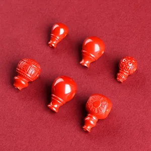 Set de cuentas de cinabrio rojo con patrones tradicionales y colgante de calabaza