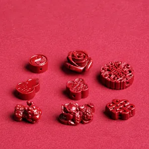 Cinnabar Carved Charms Red Gourd Pixiu Rose Taiji Flower Beads For DIY Bracelet Necklace Jewelry Making Traditional Craft Accessory