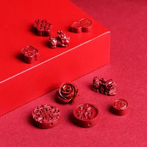 Red cinnabar bead charms with carved rose and pixiu patterns for DIY jewelry making