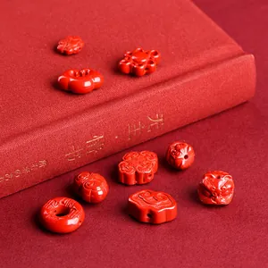 Carved cinnabar pendant charms with Chinese auspicious patterns for jewelry making