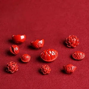 Red Cinnabar Carved Spacer Beads For Jewelry Making DIY Lotus Flower Ingot Tortoise Shell Chinese Lucky Blessing Beads