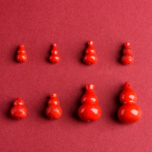 Red Cinnabar Wu Lou Gourd Pendant For DIY Jewelry Making Ethnic Cinnabar Charm For Necklace Bracelet Polished Accessories Gift