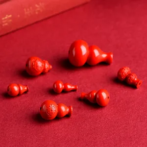 Red cinnabar cinnabar gourd pendants with Shou character carving in various sizes