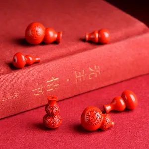 Red Cinnabar Gourd pendant beads for DIY jewelry with Fu character and carved patterns