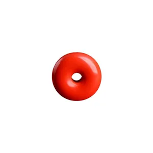 Polished red cinnabar Ping An Kou donut pendant with a smooth glossy finish