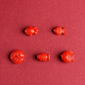 Red Cinnabar Fish Charms Carved Koi Animal Beads For DIY Jewelry Making Bracelet Necklace Accessories Traditional Chinese Style