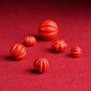 Carved red cinnabar pumpkin beads for DIY jewelry making set of six pieces