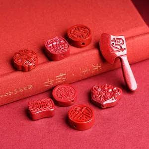 Authentic cinnabar red Fu character pendant beads for Chinese style DIY jewelry crafting