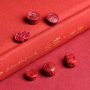 Traditional red cinnabar beads with Fu character and clouds for DIY jewelry making