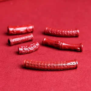 Perles de Tube Incurvé en Cinabre Gravées Sutra du Cœur Traditionnel Chinois Accessoires Bijoux DIY pour Bracelets