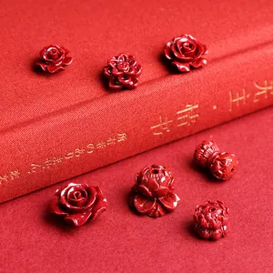 Red cinnabar flower beads including roses and lotuses for DIY jewelry making accessories