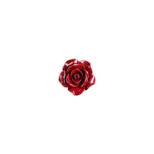 Polished cinnabar red rose flower charm bead with natural glossy layered petals