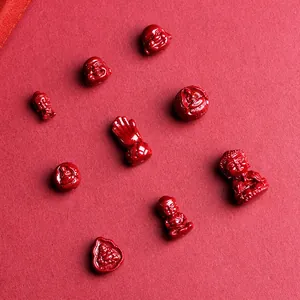 Detailed red cinnabar Buddha head and lotus hand beads for DIY jewelry making