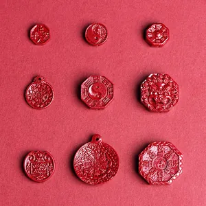 Breloques Pendentif Cinnabre Rouge Sable Or Pourpre Huit Trigrammes Tai Chi Pour Création Bijoux DIY Accessoires Style Ethnique