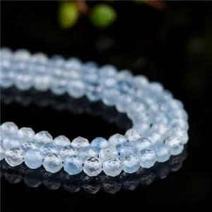 Polished natural aquamarine faceted beads for jewelry making with clear icy blue texture
