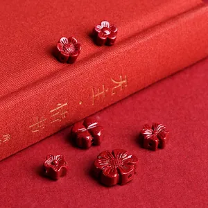 High-content cinnabar flower beads with subtle gold sparkles for DIY jewelry making