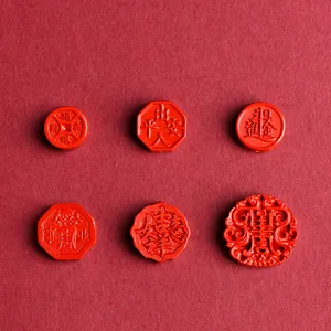 Natural cinnabar red amulet set with carved Chinese traditional blessing characters